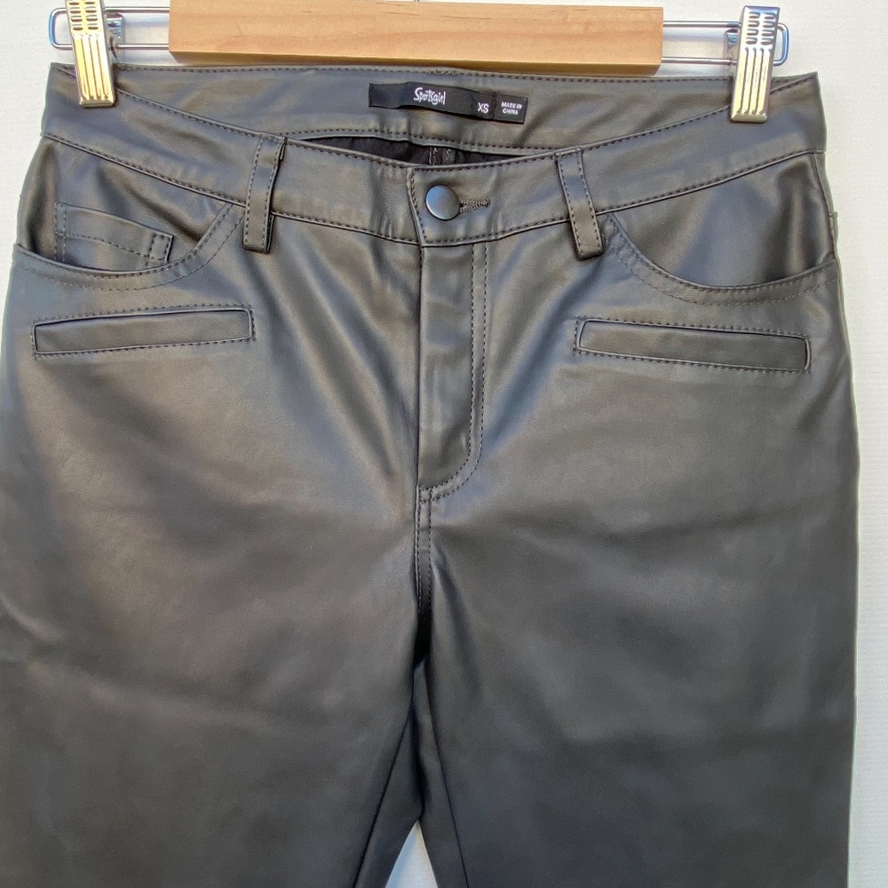 SPORTSGIRL Womens Size XS Dark Grey Faux Leather Look Biker Skinny Pants - Picture 3 of 14